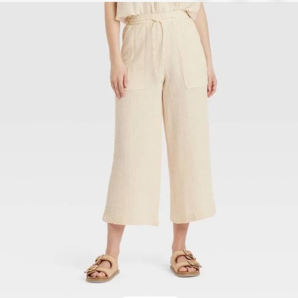Universal Thread Womens Gauze High-Rise Wide Leg Culotte Pants Cream Large NWT